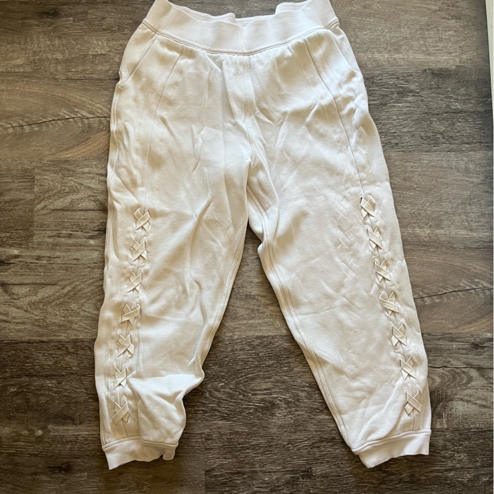 White Lululemon Jogger Pants with Side Lace Detail